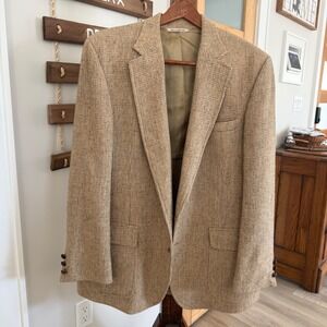Harris Tweed Harcourt & James Field Brothers Wool Blazer Sport Coat Tan M 44 EUC